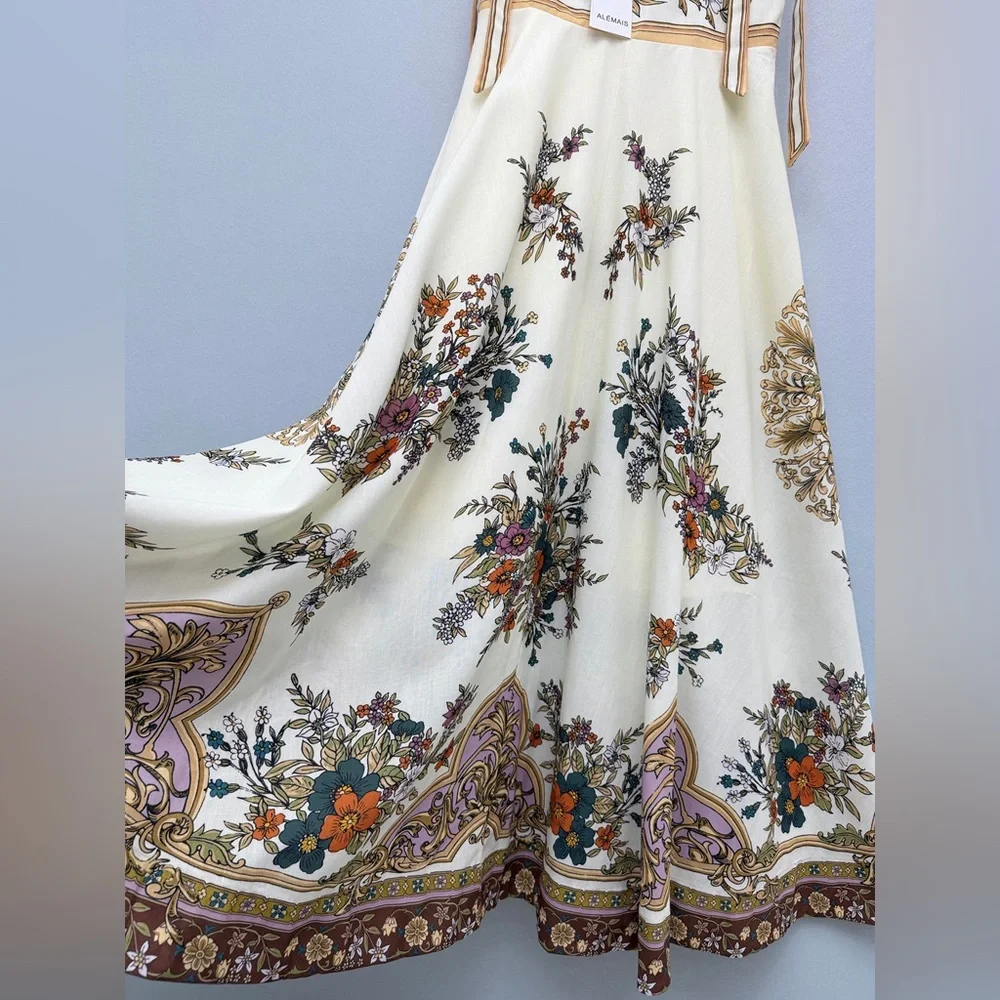 Alemais Vintage Floral Baroque Print Tie Shoulder Midi Dress - Picture 9 of 9